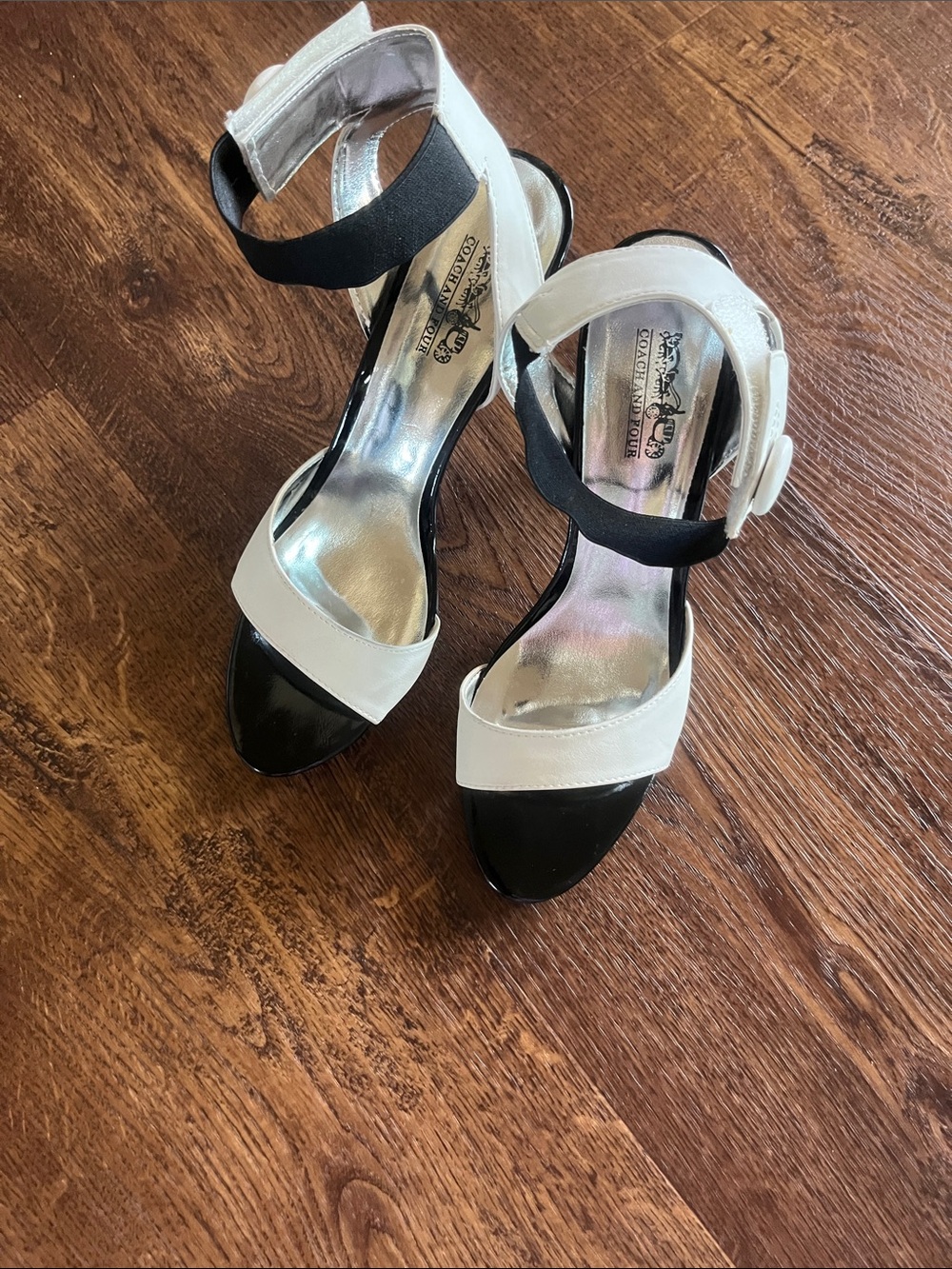 Coach Black and Cream Open-Toe Ankle-Strap Heels